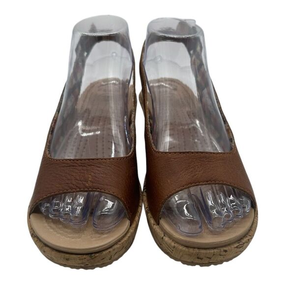 Crocs Wedge A-Leigh Sandals Womens 6 Brown Slingback Cork Heel 11848 - Picture 4 of 11